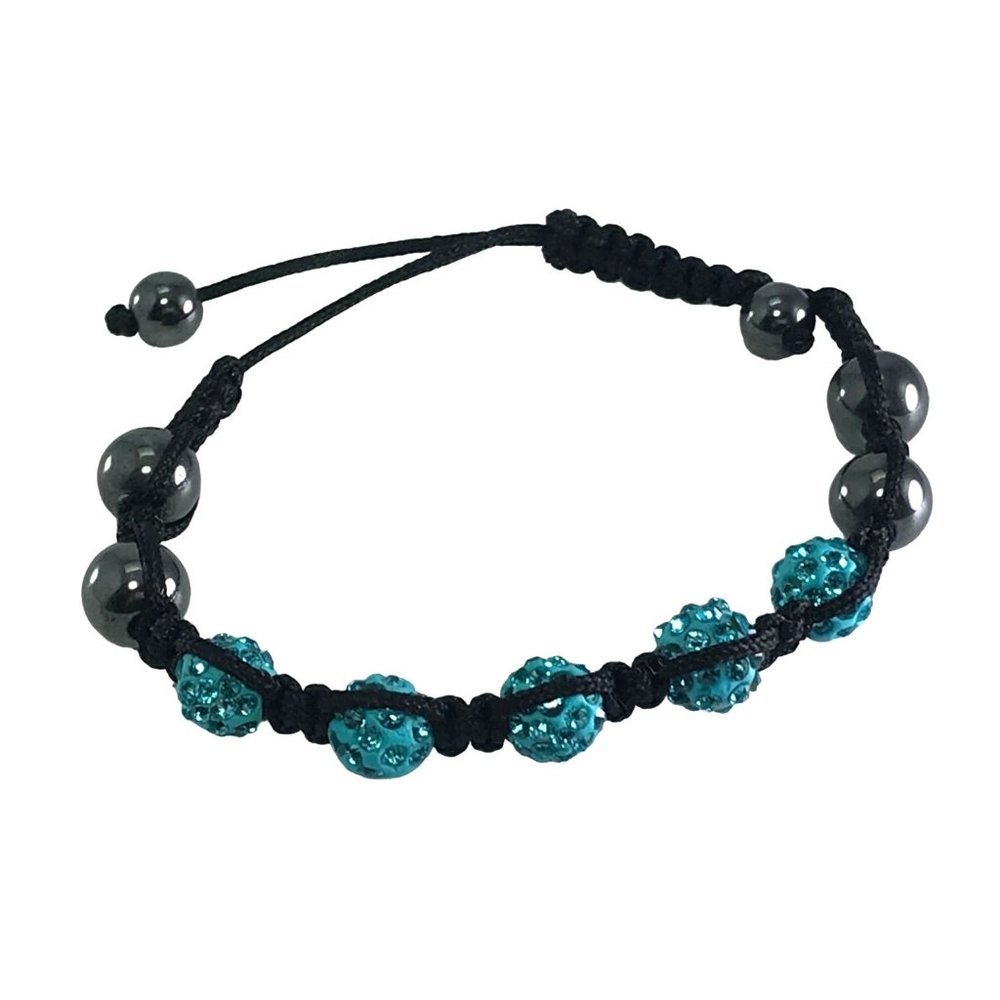 Turquoise Disco Ball CZ Pave Bead Hematite Hip Hop Macrame Bracelet Surfer